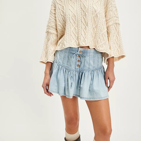 Free People We The Free Roselle Denim Mini Skirt - Picture 2 of 8